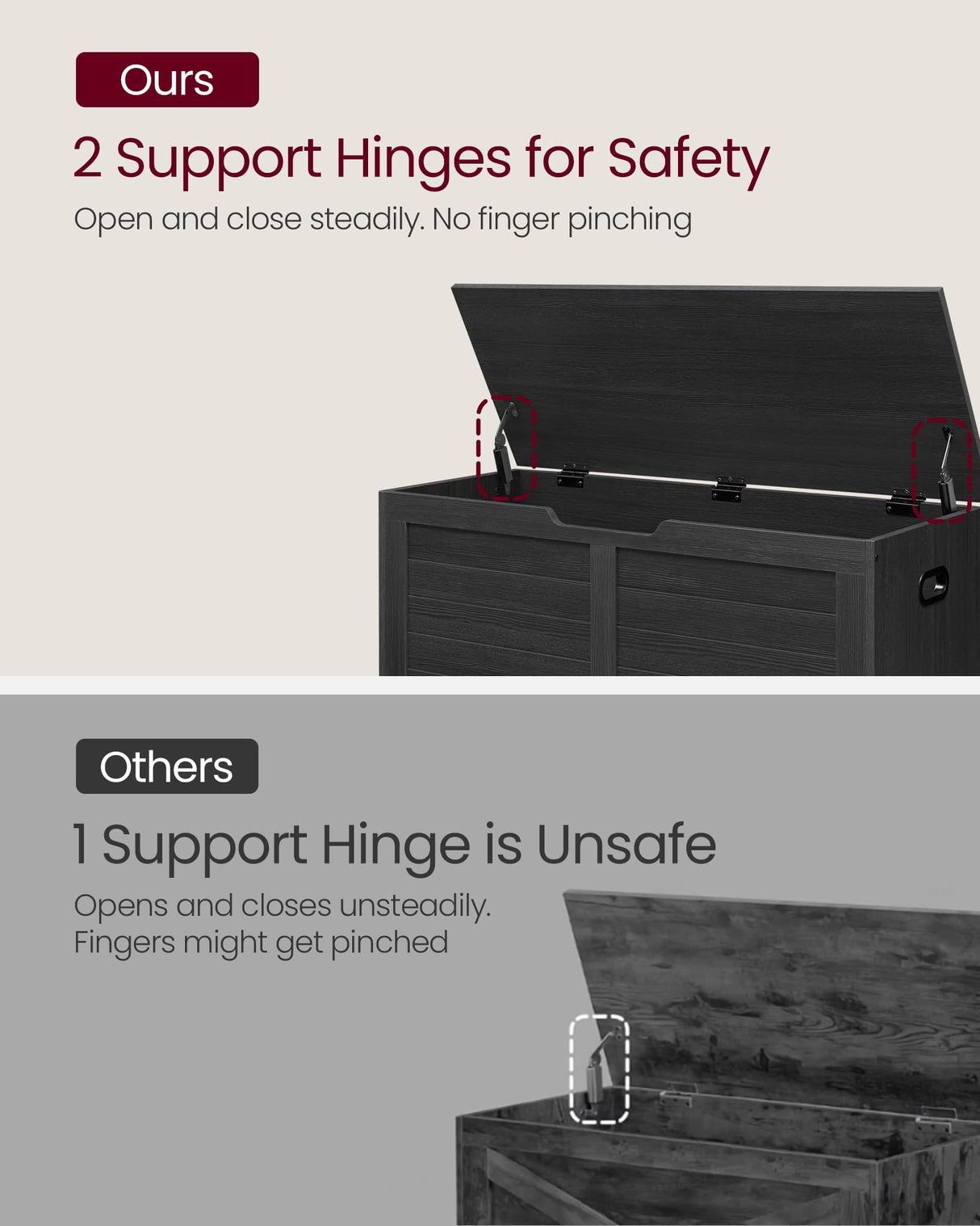 VASAGLE Storage Chest, Storage Trunk with 2 Safety Hinges, Storage Bench, Shoe Bench, Farmhouse Style, 15.7 x 39.4 x 18.1 Inches, for Entryway, Bedroom, Living Room, Ebony Black ULSB061B01 VASAGLE