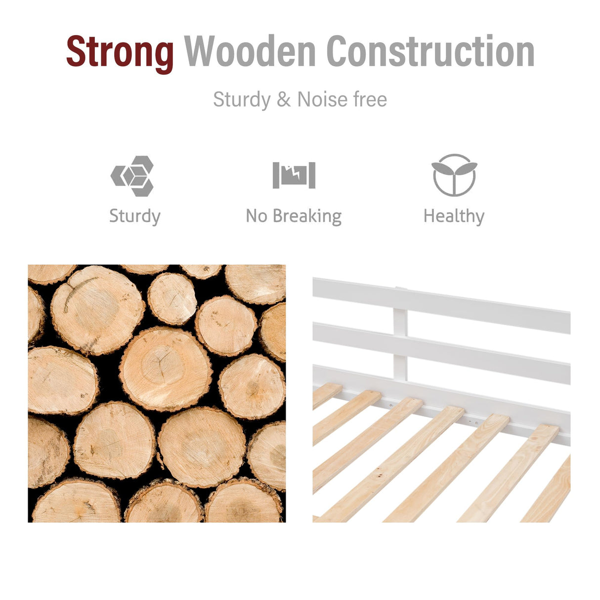 Merax Low Loft Bed: Wooden loftBed with Ladder, Low Loft with Full Guardrail,Ladder can be Placed on The Left or Right, Full Size,White Merax