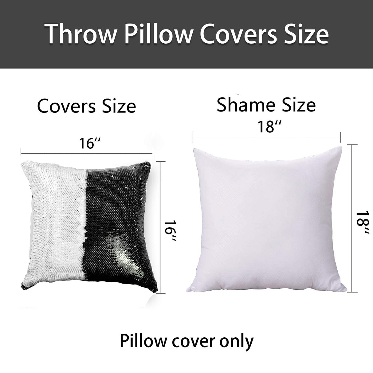 JYFLZQ Sublimation Sequin Pillow Case Blanks 16''x16'' - Set of 2 Black Reversible Flip Sequin Pillow Cushion Covers Personalized for Kids, Friends JYFLZQ