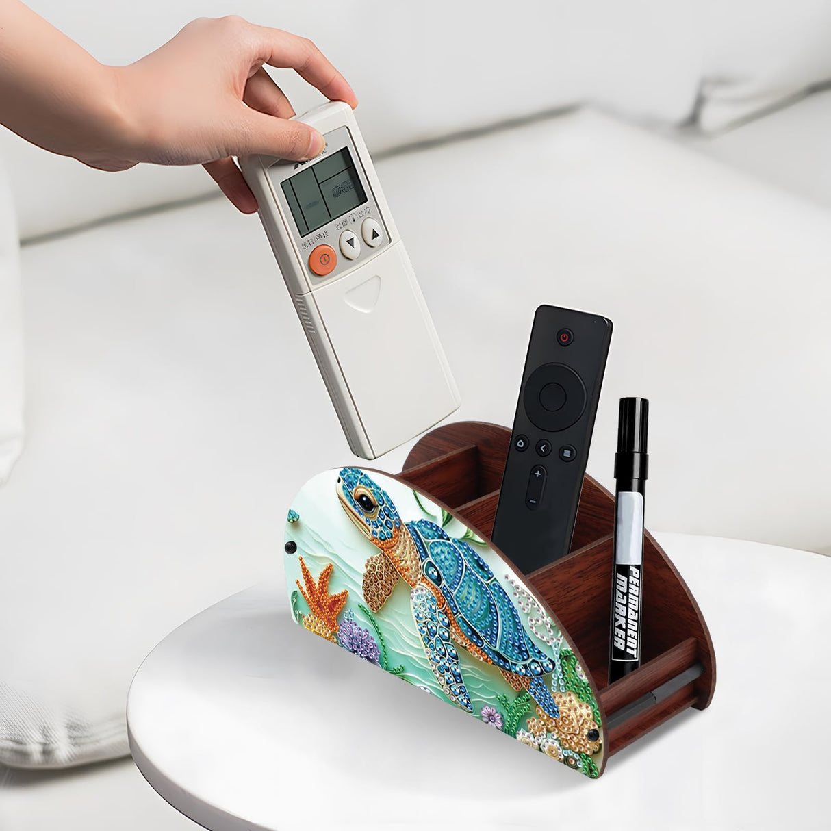 DIY Diamond Painting Storage Box – Sea Turtle Swimming Through Ocean, 5D Diamond Art Rhinestone Mosaic Craft Organizer for TV/AC Remotes, Makeup Brushes & Desk Supplies AiYuanzsh