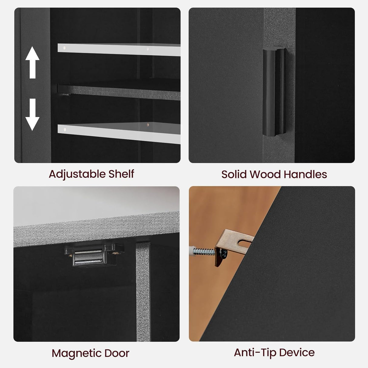 Iwell Storage Cabinet with 2 Doors and 4 Storage Shelves, Bathroom Cabinet, Cupboard for Living Room, Home Office, Entryway, Black Iwell