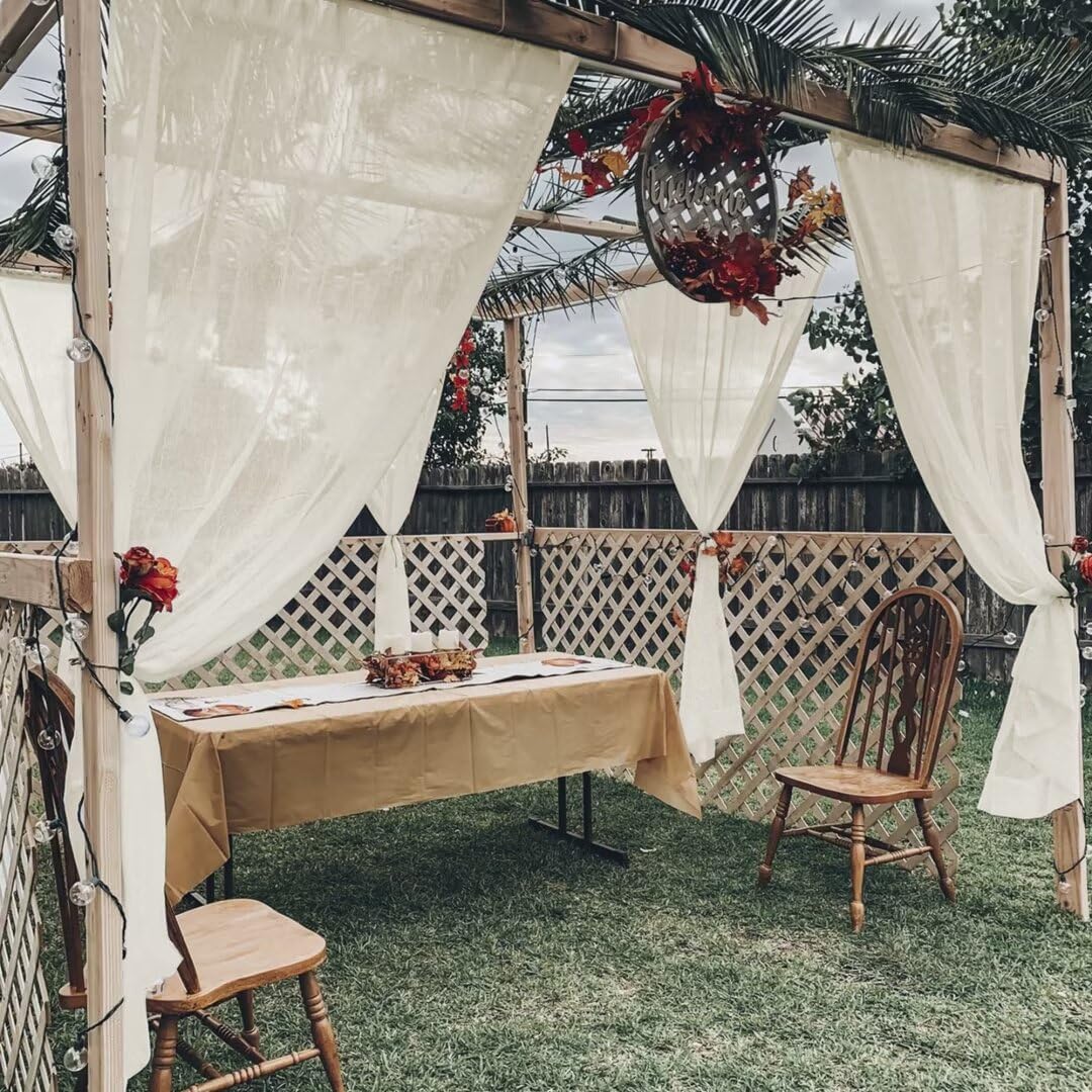 youleyar Sheer Outdoor Curtains for Patio Waterproof 2 Panels Linen Look Rod Pocket Indoor Ivory Voile Curtain for Living Room, Bedroom, Porch, Pergola, Cabana, Gazebo(52x84 Inch, Ivory) youleyar