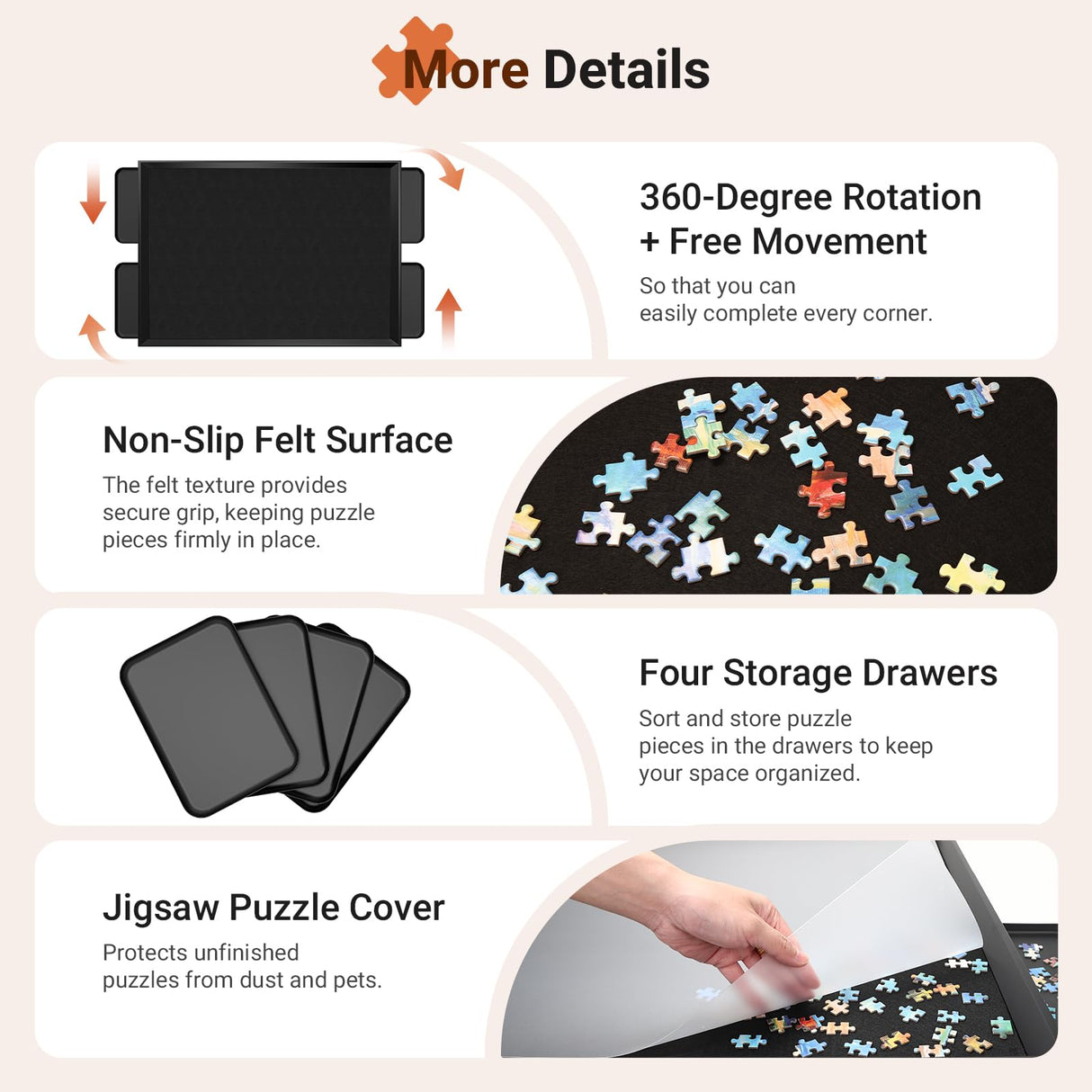 1500 Pieces Move & Rotating Puzzle Board with Drawers,36.42" x 28.94" Portable Jigsaw Puzzle Table for Adults, Wooden Puzzle Board with Covers & Wheels, Birthday Gifts for Mom HEBESPACE