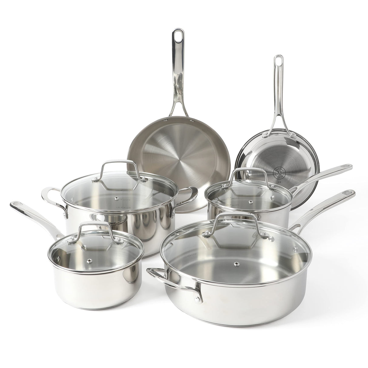 Martha Stewart Castelle 10 Piece 18/8 Stainless Steel Induction Safe Pots and Pans Non-Toxic Triply Bottom Kitchen Cookware Set Martha Stewart