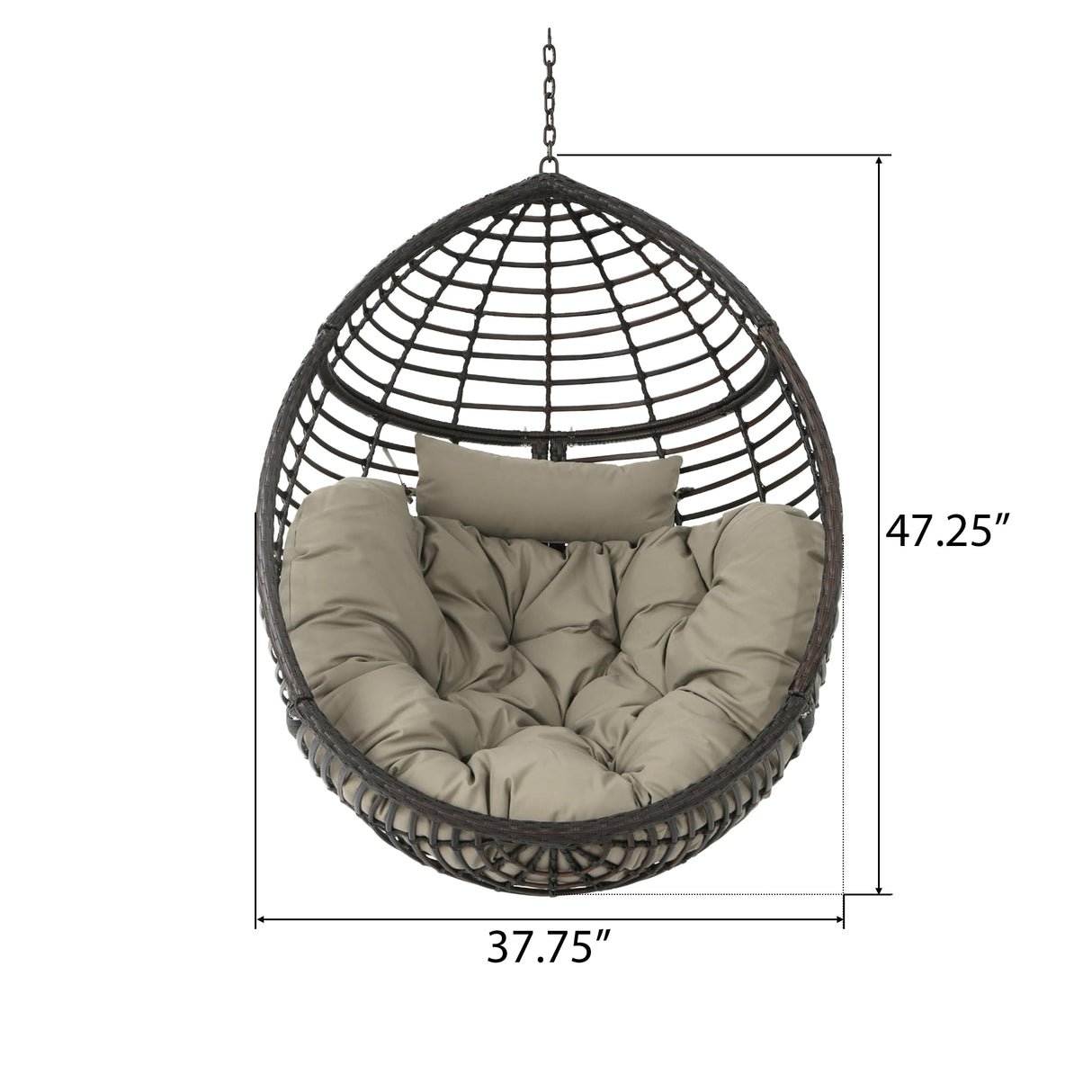Roomfitters Outdoor Hanging Egg Chair with Woven Rattan Frame and Plush Cushion, Stand Not Included, Brown roomfitters