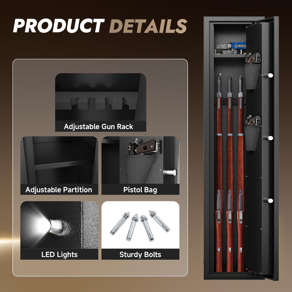 2-3 Gun Safe,Rifle Safe, Gun Safe for Rifles and Pistols, Quick Access Long Gun Safes for Rifles, Electronic Locking Gun Cabinet with Pistols Pockets ,Adjustable Gun Rack for Home, Office,Warehouse SAPITAL