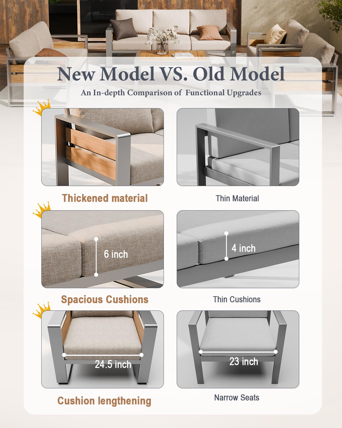 ZANDOR Outdoor Aluminum Patio Furniture - 1 Pcs 3-Seat, All-Weather Metal Modern Outside Sofa with Washable Thick Cushion for Garden/Backyard/Porch, Grey ZANDOR