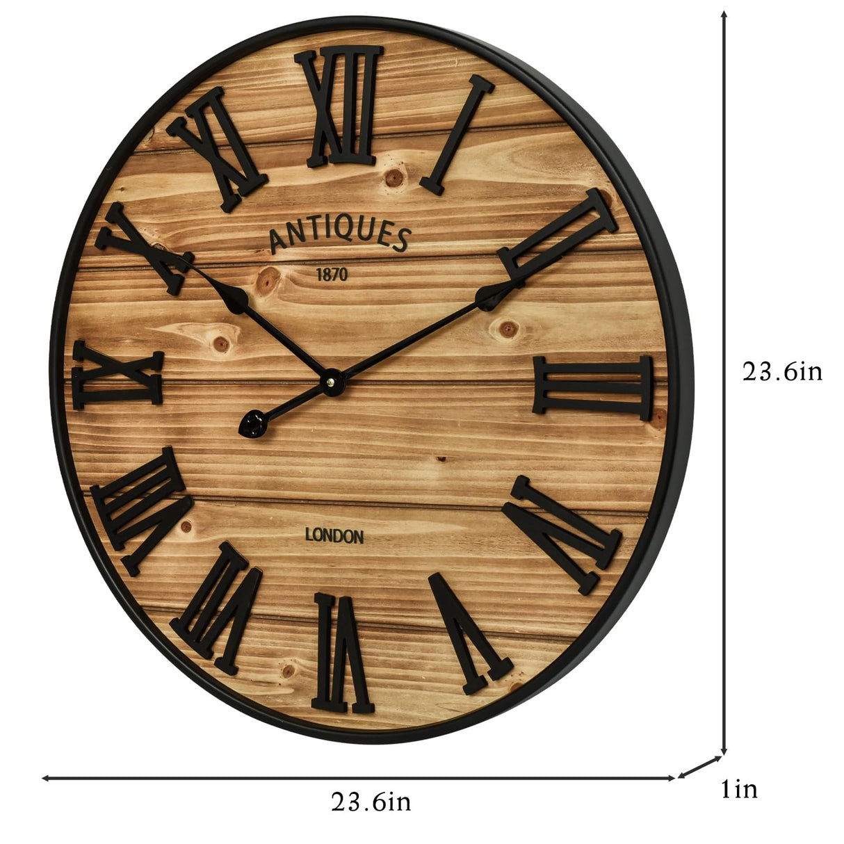 24 Inch Farmhouse Wall Clock - Antique Rustic Wood Finish, Silent Battery-Operated Timepiece with Stylish Decor for Home, Office, Kitchen, Bedroom & Living Room EMAX HOME