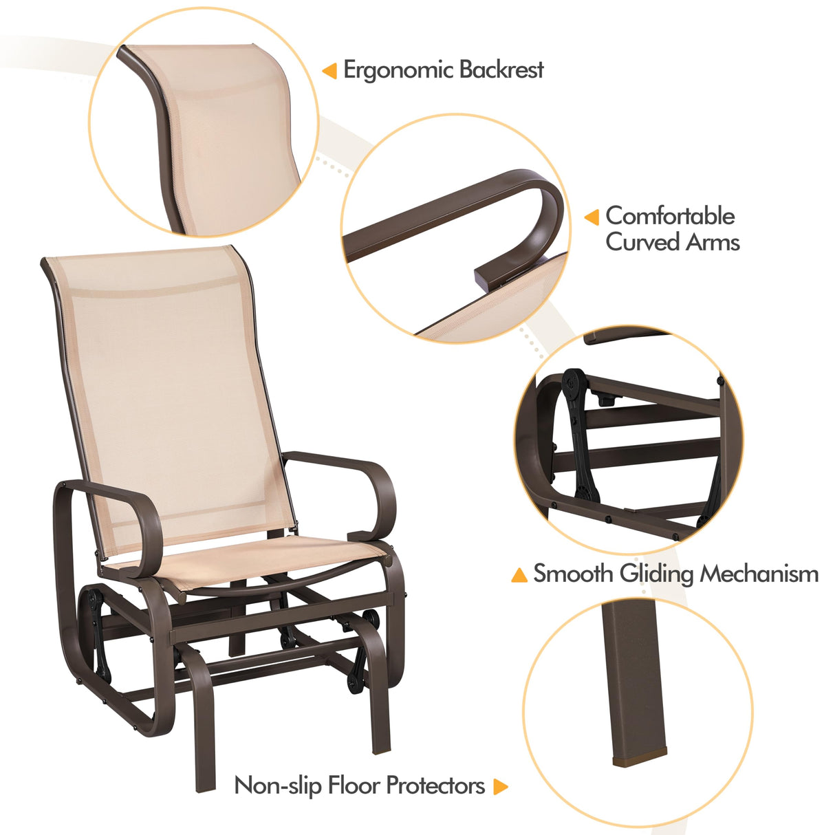 Yaheetech Outdoor Glider Chair, Lounge Rocking Chair with Sling Fabric and Steel Construction, Patio Swing Gliding Chairs for Porch Balcony Backyard, Beige, Set of 2 Yaheetech