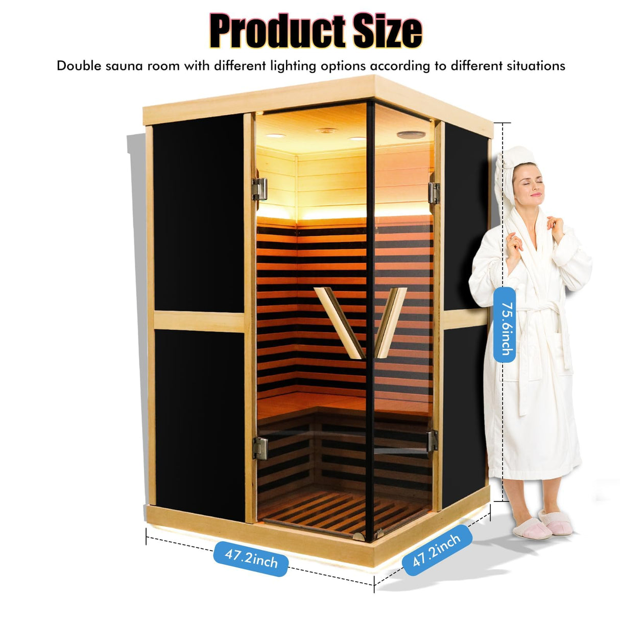 2 Person Infrared Sauna,Far Infrared Home Sauna Room,1980W Light Therapy Lamp Dry Sauna for Home,Canadian Hemlock Indoor Corner Sauna Spa with Bluetooth Speaker,for Unwell Men,Women,Elderly InfraHHZQ