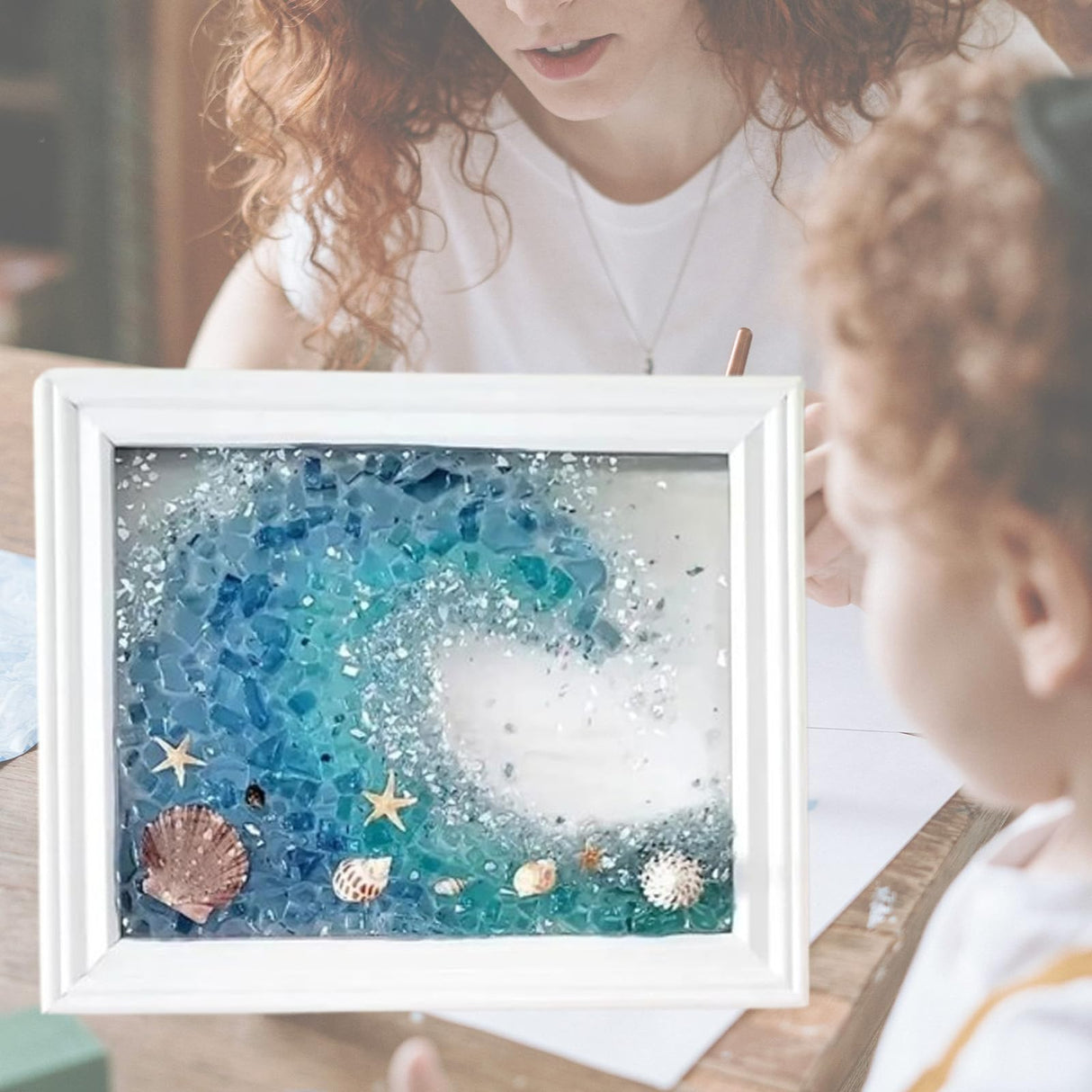 Sea Glass Art Kits, 2024 New Sea Glasss Resin Art Kits for Adults, DIY Mosaic Glass Kits, Mosaic Kits for Adults Resin Beach Art Kit for Home Decoration, Bookshelf, Office, Windowsill (G) Generic