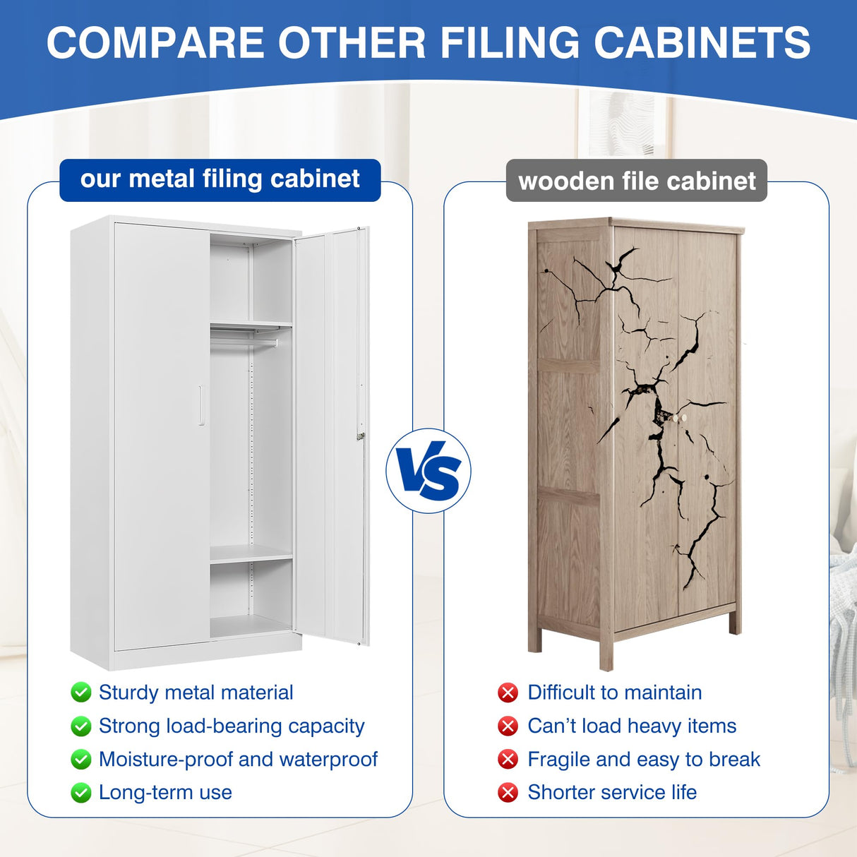 BYNSOE Metal Storage Cabinet 72'' Metal Locker with Locking Metal Storage Locker with Hanging Rod for Office Hospital Require Assembly (White) BYNSOE