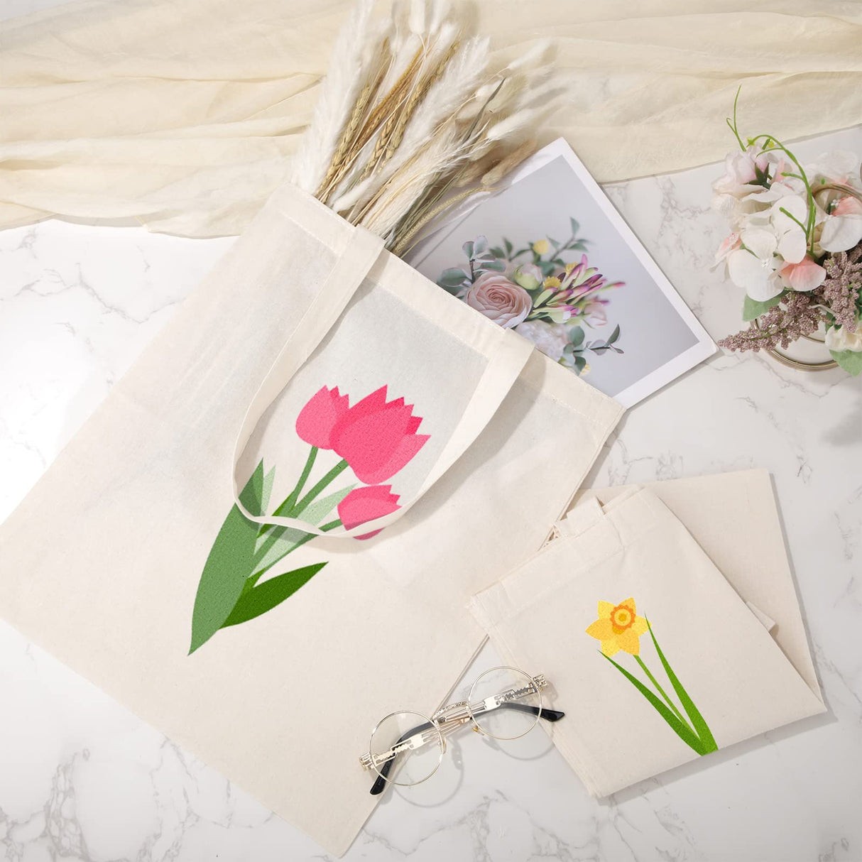 Mimorou 48 Pcs Sublimation Cotton Tote Bags Blank Canvas Bag Bulk Reusable Grocery Bag with Handles for Sublimation DIY Holiday Christmas Operation Gift,13 x 15 Inch Mimorou