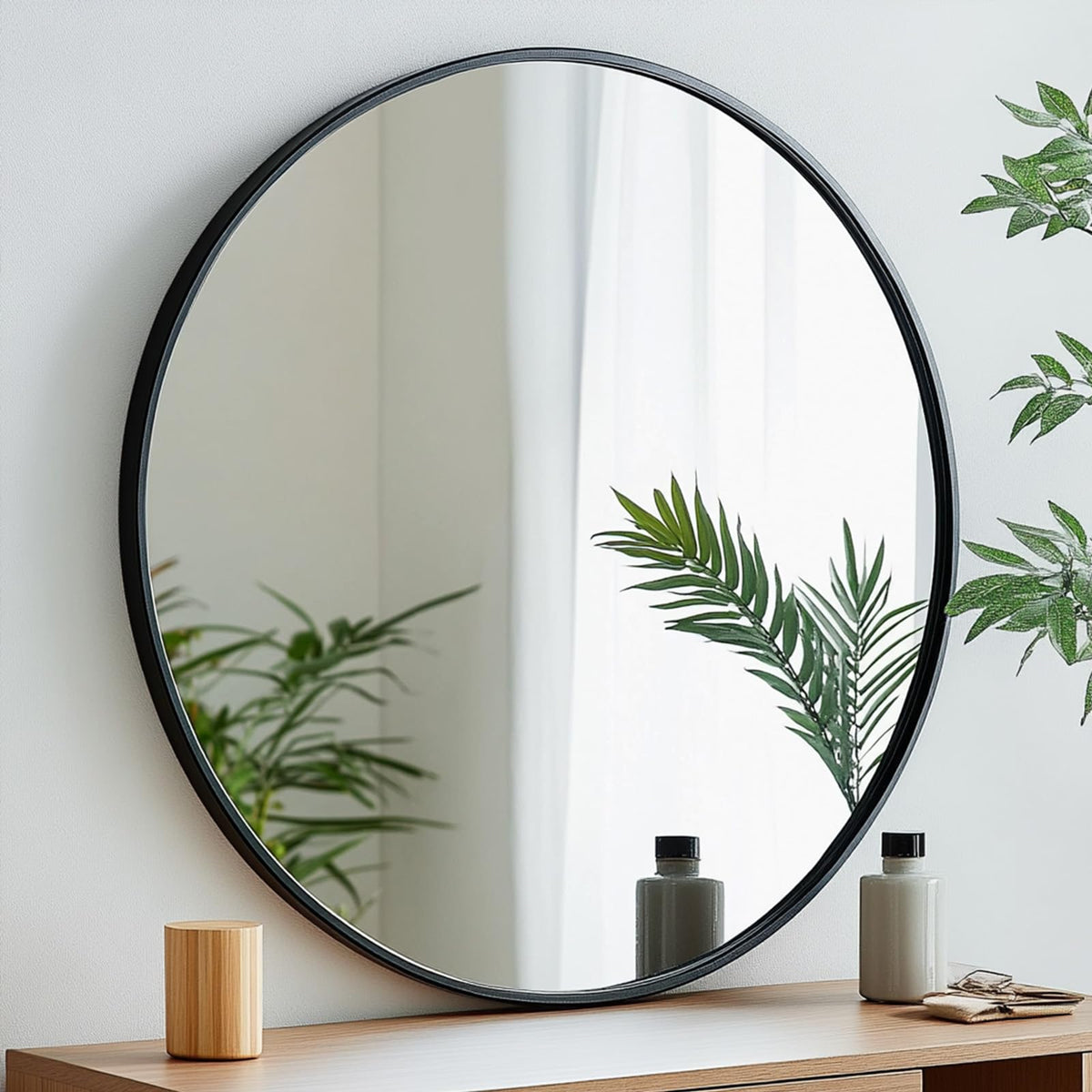 Round Mirror, Black Round Mirror 24 inch, Round Wall Mirror Metal Frame, Round Bathroom Mirror, Circle Mirrors for Wall, Living Room, Bedroom, Vanity, Entryway, Hallway. Oruii