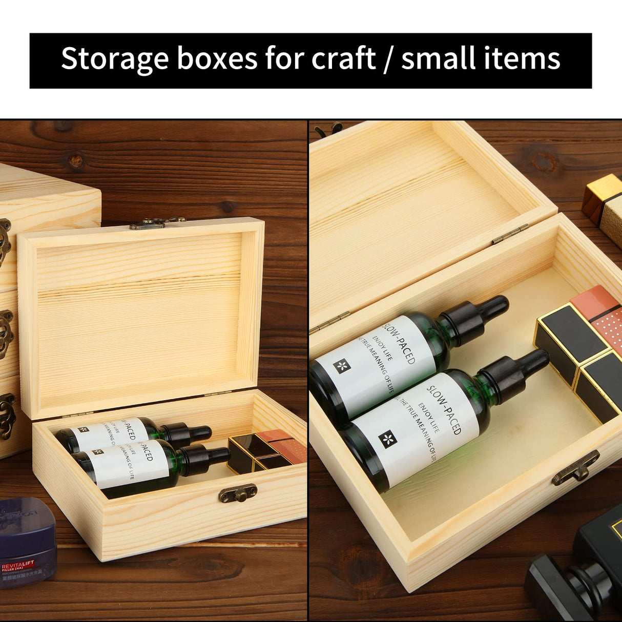 Acrux7 4 Pack Unfinished Wood Boxes, 7.2 Inch Unpainted Wooden Box with Hinged Lid, Small Plain Pine Wood Storage Boxes for Crafts, DIY, Jewelry, Keepsake (7.2x5x2.5 Inch) Acrux7