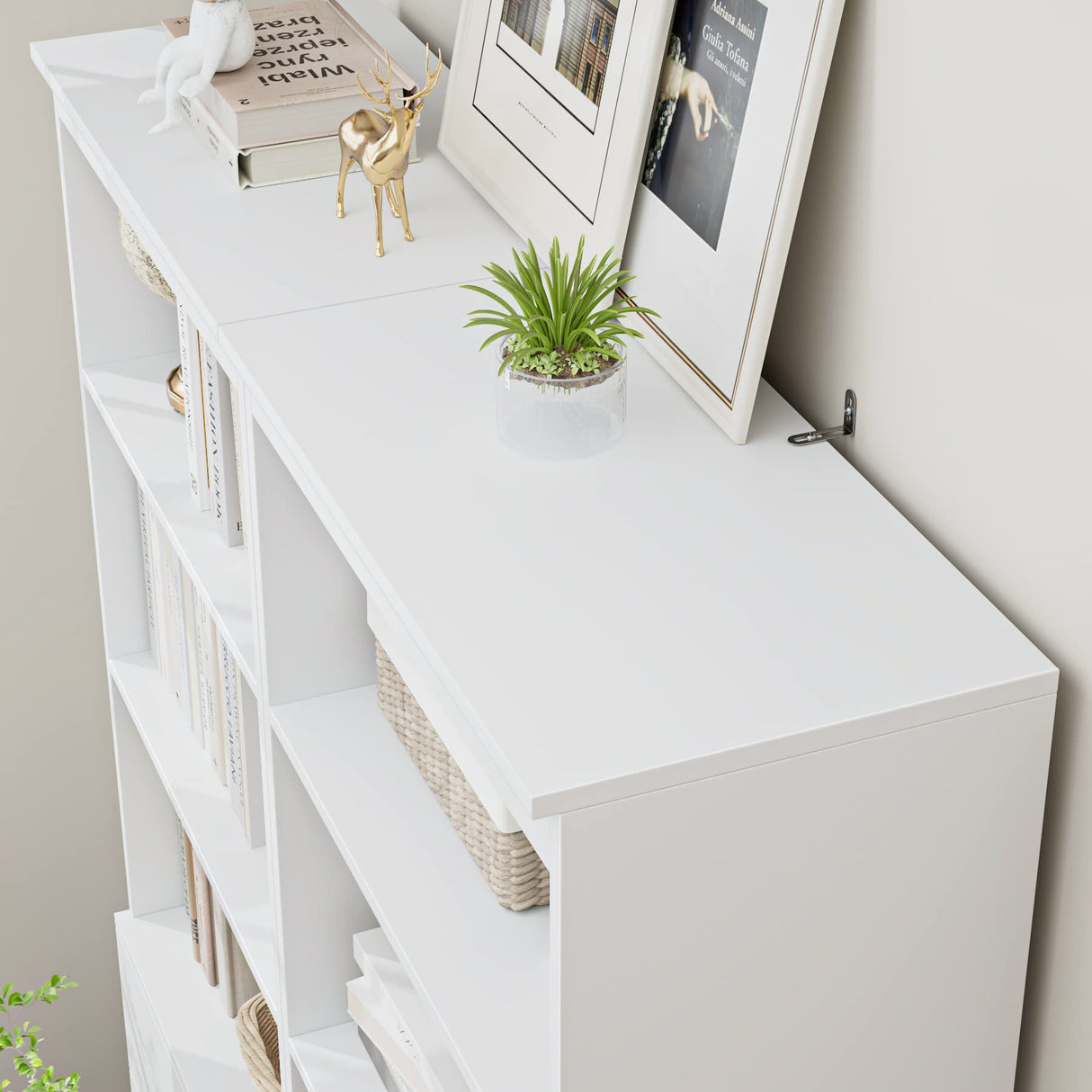 FOTOSOK 71-Inch Tall White Storage Cabinet with 3 Drawers and 3 Open Shelves FOTOSOK