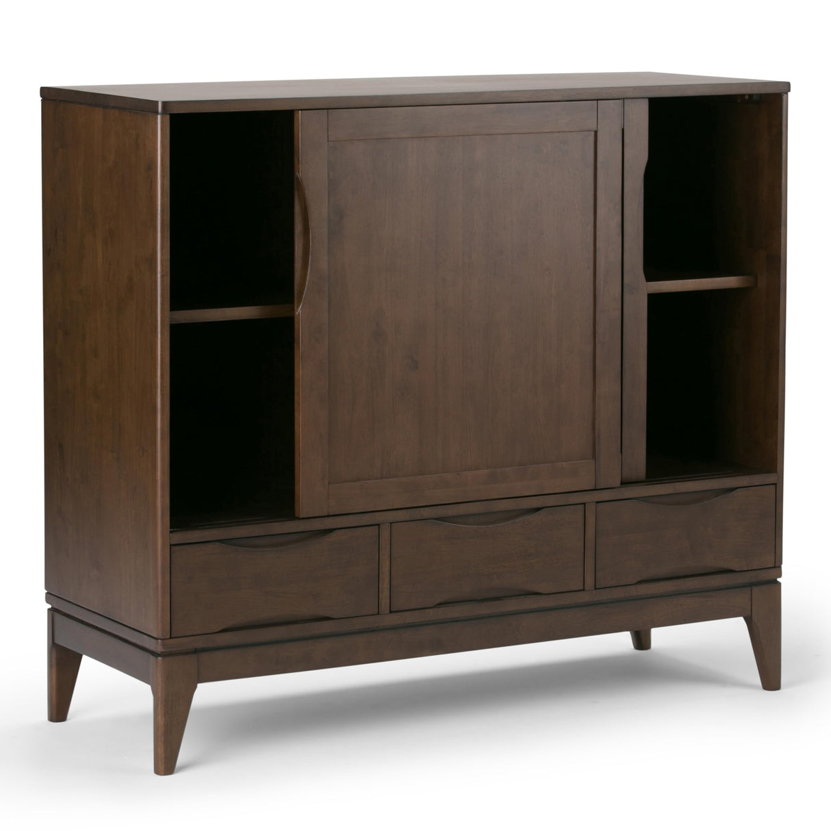 SIMPLIHOME Harper SOLID WOOD 48 inch Wide Mid Century Modern Medium Storage Cabinet in Walnut Brown, with Large Space Behind 2 Sliding Notched Handle Doors, 2 Adjustable Shelves SIMPLIHOME
