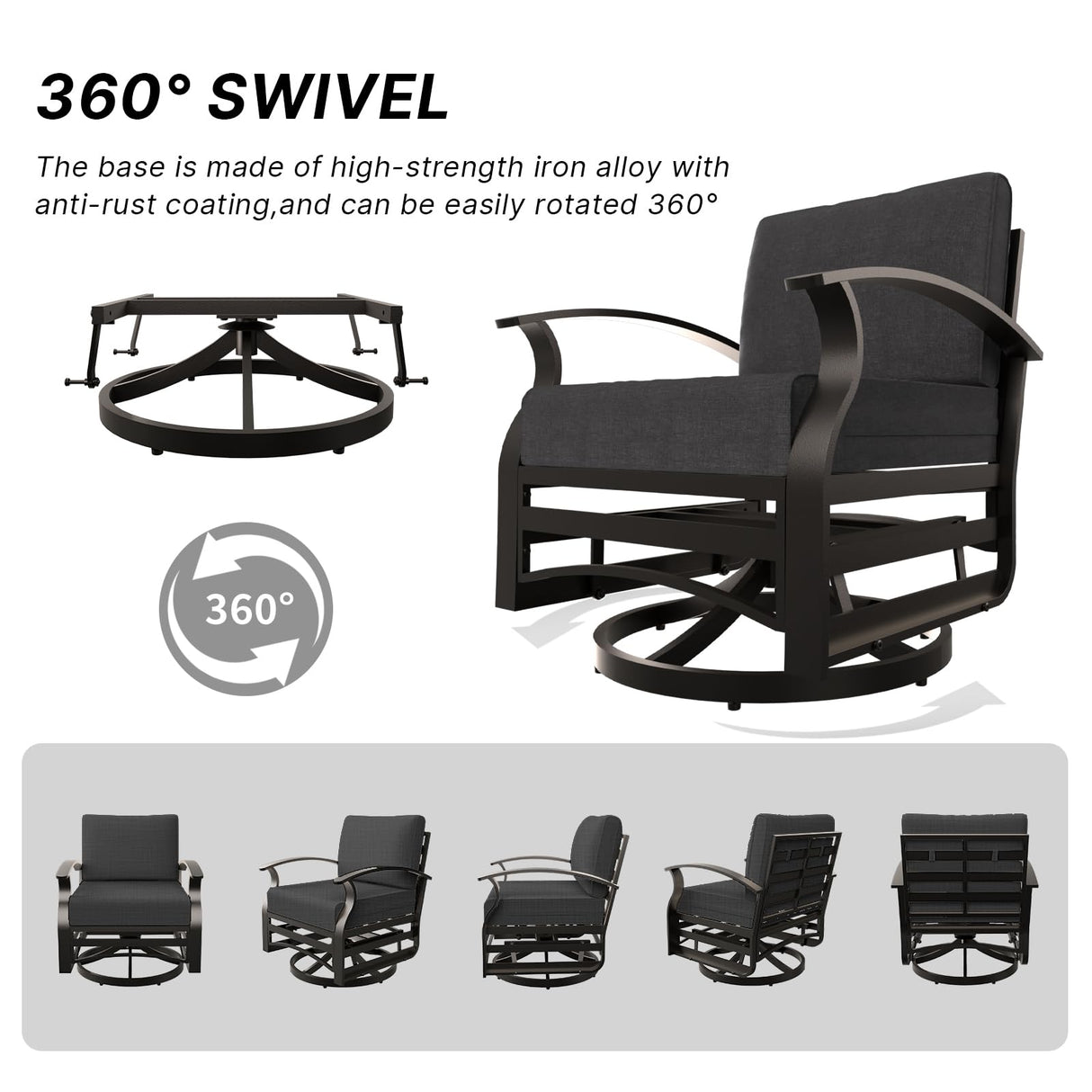 Gotland Outdoor Aluminum Patio Furniture Set with Fire Pit Table, 5 Pieces Metal Patio Furniture with 2 Swivel Rocking Chairs Waterproof 5.1'' Seat Cushions, for Garden Balcony Porch Gotland