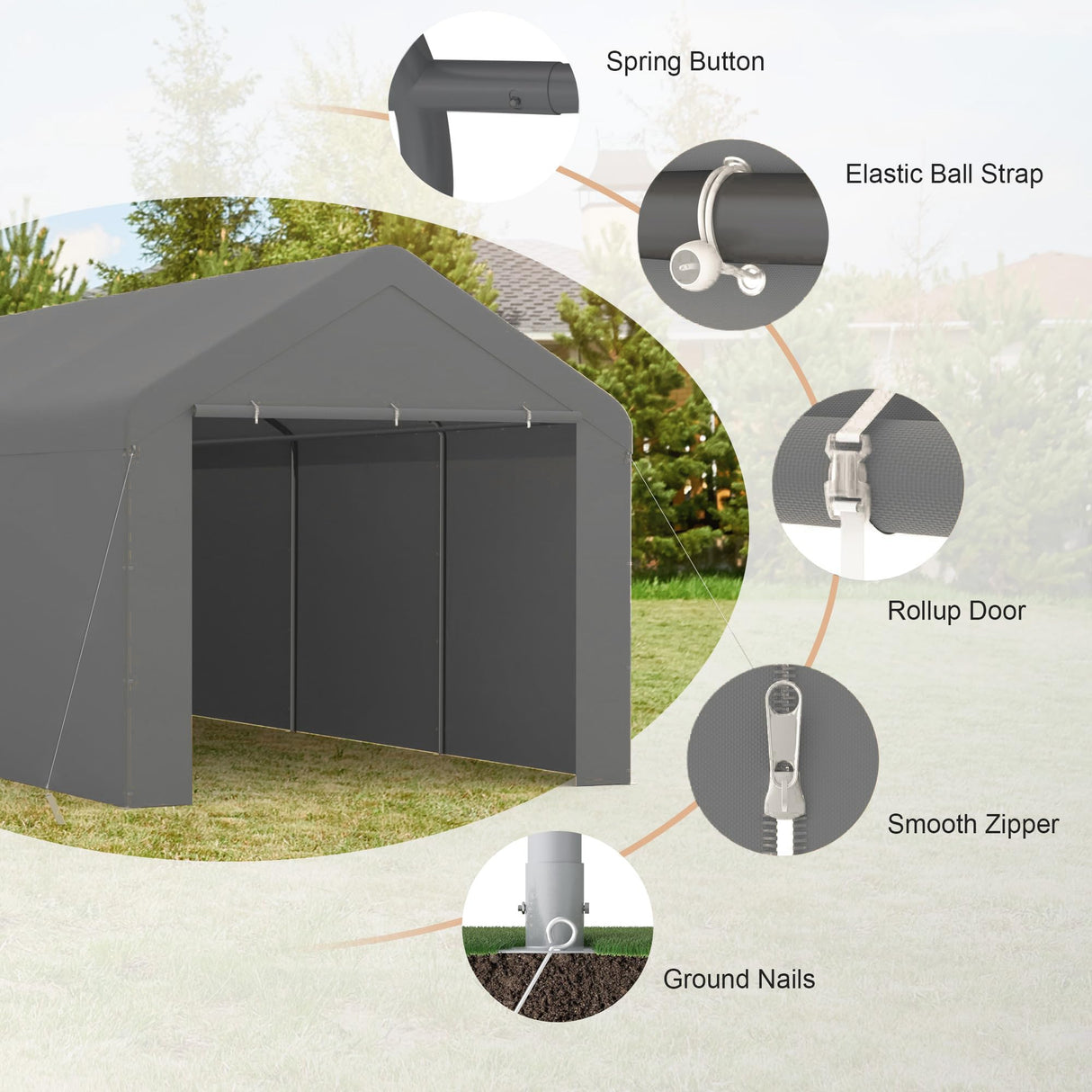 GOJOOASIS Car Port Canopy Tent Carport 10'x20' Car Tent Portable Garage, Tents for Car Waterproof & UV Protected for Wedding, Garden Shelter, Storage Shed (Gray) GOJOOASIS