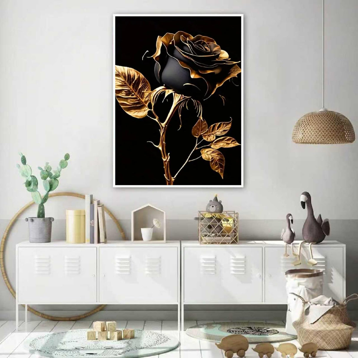 JFYHAB Rose Flower Diamond Art Kits for Adults,5D Full Round Drill Diamond Painting Kits for Beginners,DIY Glod Rose Diamond Dots Paintings Picture Arts Craft for Adults,Home Wall Decor 12 X 12Inch JFYHAB