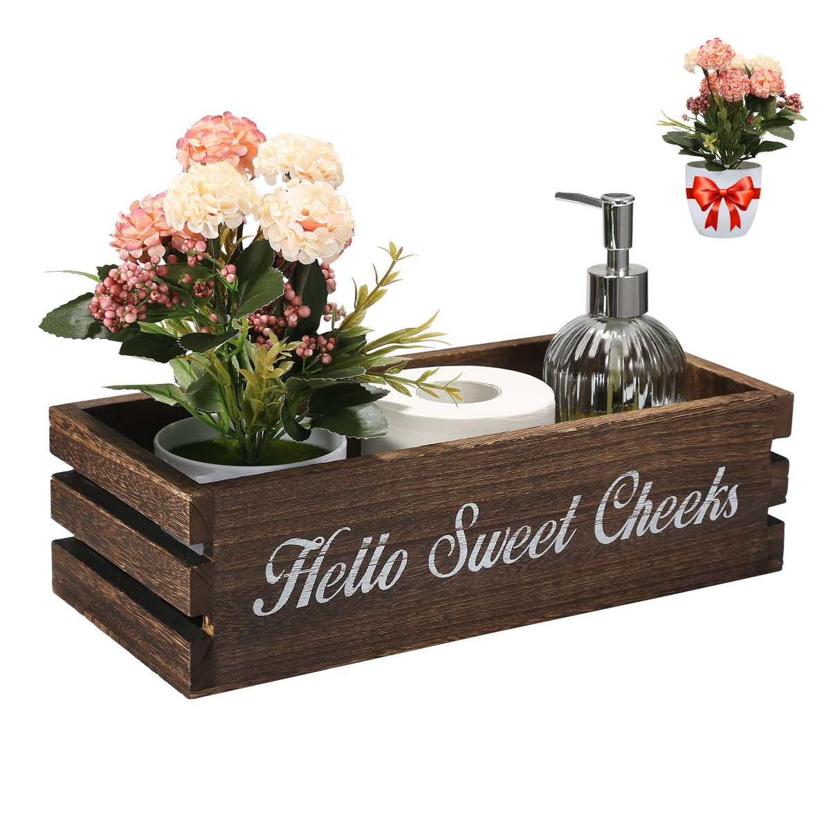 Hello Sweet Cheeks Bathroom Decor Box, VOOWO Nice Butt Bathroom Decor Box, Funny Toilet Paper Holder Wooden Toilet Paper Box for Rustic Farmhouse Bathroom Decor, Storage Baskets for Bathroom (Brown) VOOWO