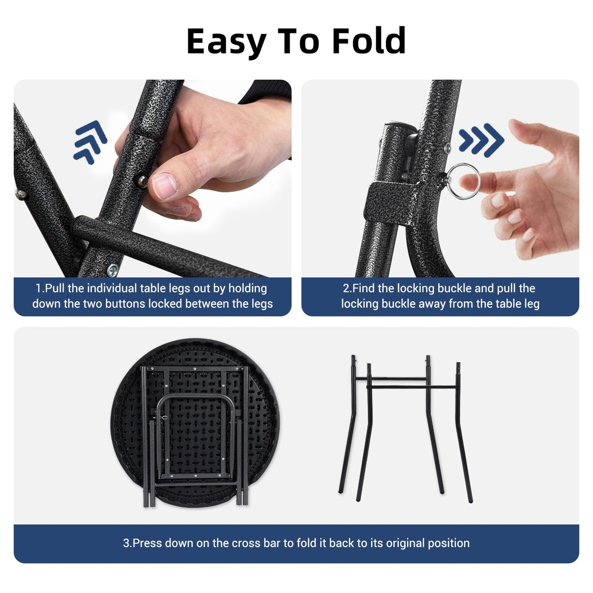 Byliable Cocktail Table 28in High Top Round Folding Indoor Outdoor, Plastic Bar Height Foldable Bistro Tall Table for Party, Patio, Dining Room, Kitchen, Events, Removable Locking Legs, Black Byliable