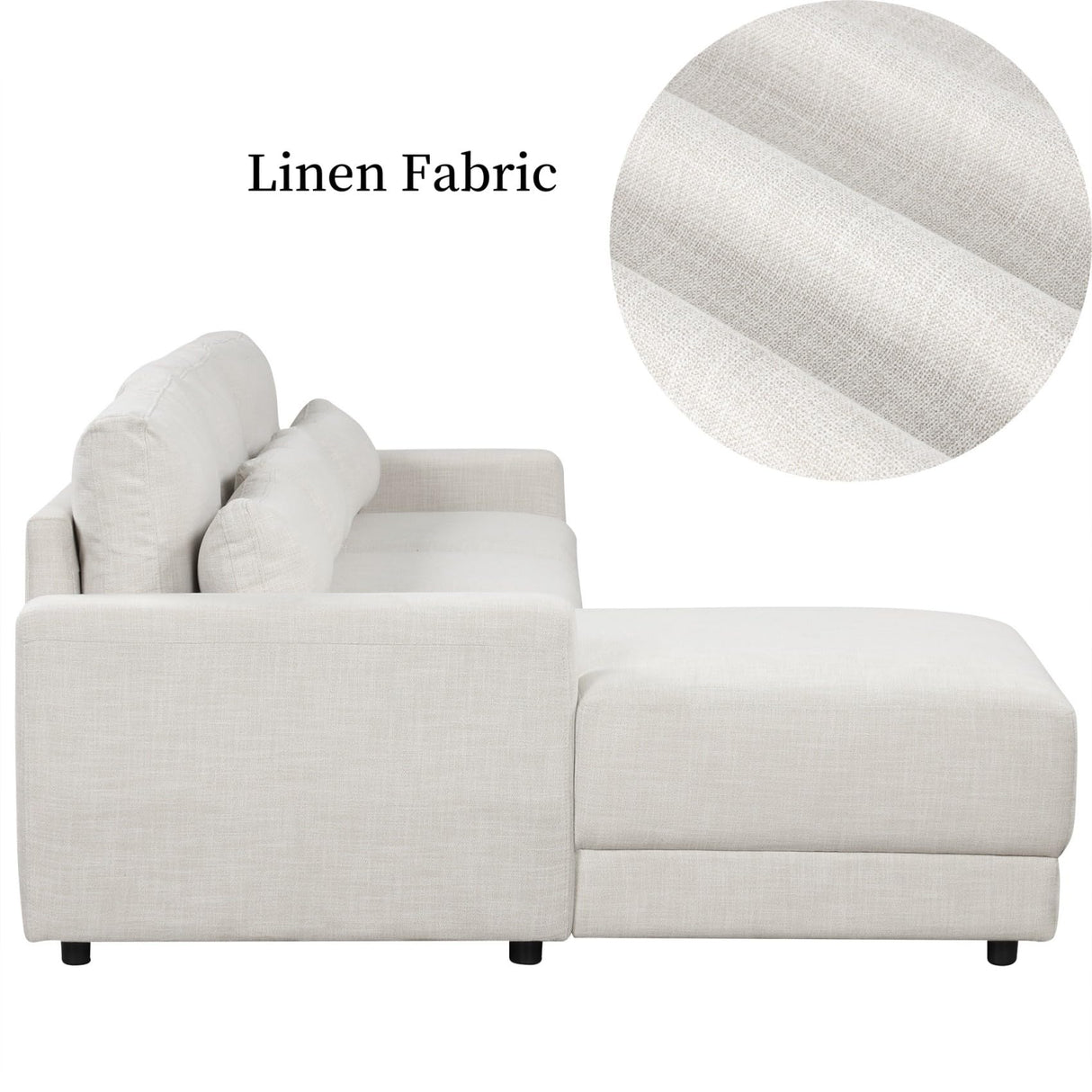 Merax 93"*61" Linen Sectional Couches with Removable Back Cushions and 3 Pillows, Birch Wood L-Shaped Upholstered Modular Sofa Chaise for Living Room, Offices, Apartment, Beige Merax