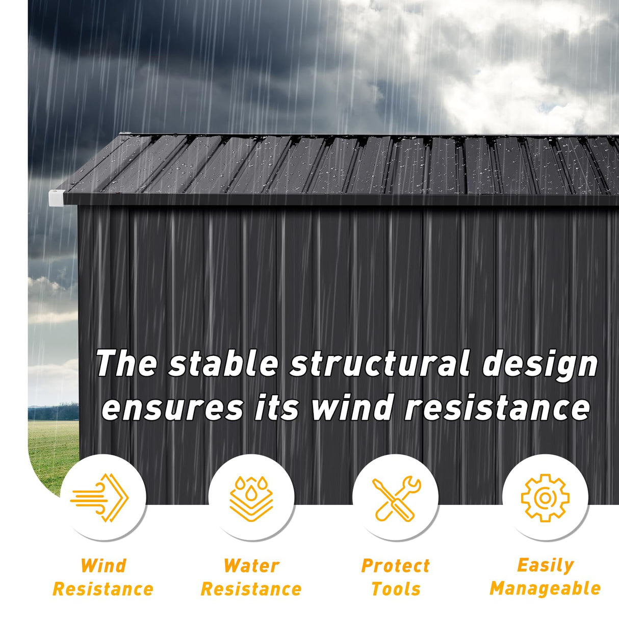 Breezestival 8'x4' Shed Galvanized Steel Storage Sheds with Triple Doors Utility Sheds for Vertical Storage, Dual Lock Lean to Shed with Sloped Roof for Mower, Bike, Garden Tools (Black) Breezestival