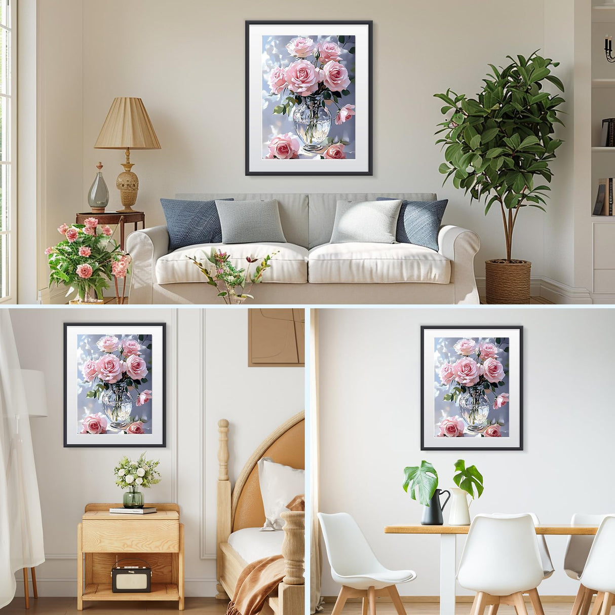 MISCER Pink Roses Diamond Painting Kits for Adults, 5D Full Drill DIY Flower Diamond Painting for Beginners, Home Wall Decor 12x16 Inch MISCER