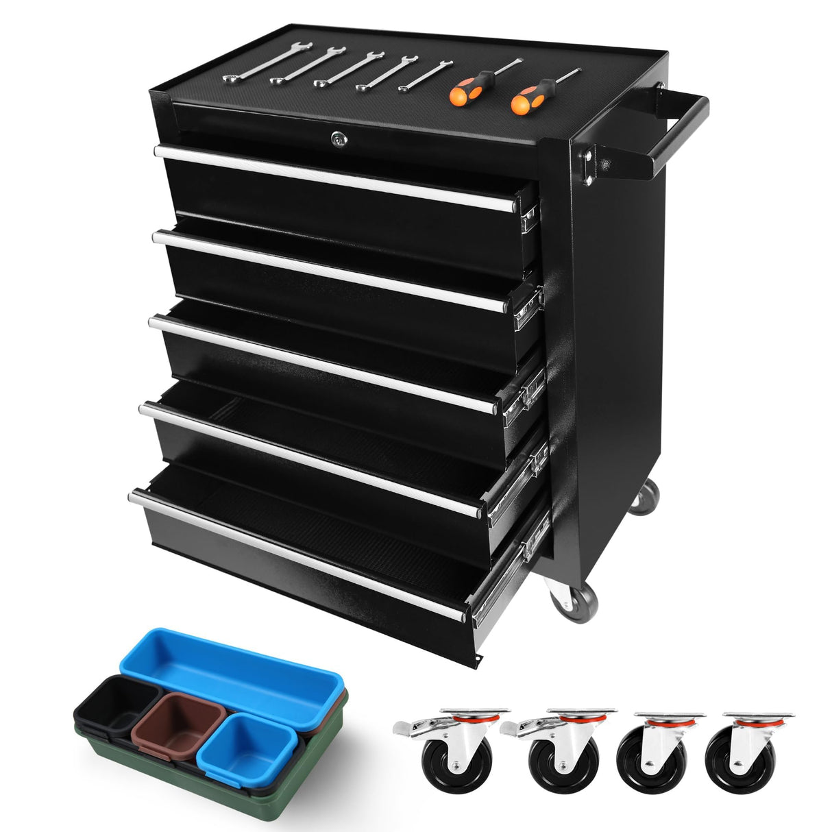 30 inch Rolling Tool Box with Drawers and Lock,Black Tool Chest On Wheels,24 Inch Wide Rolling Tool Cart with Toolbox Organization for Mechanics Garage Men BouPower
