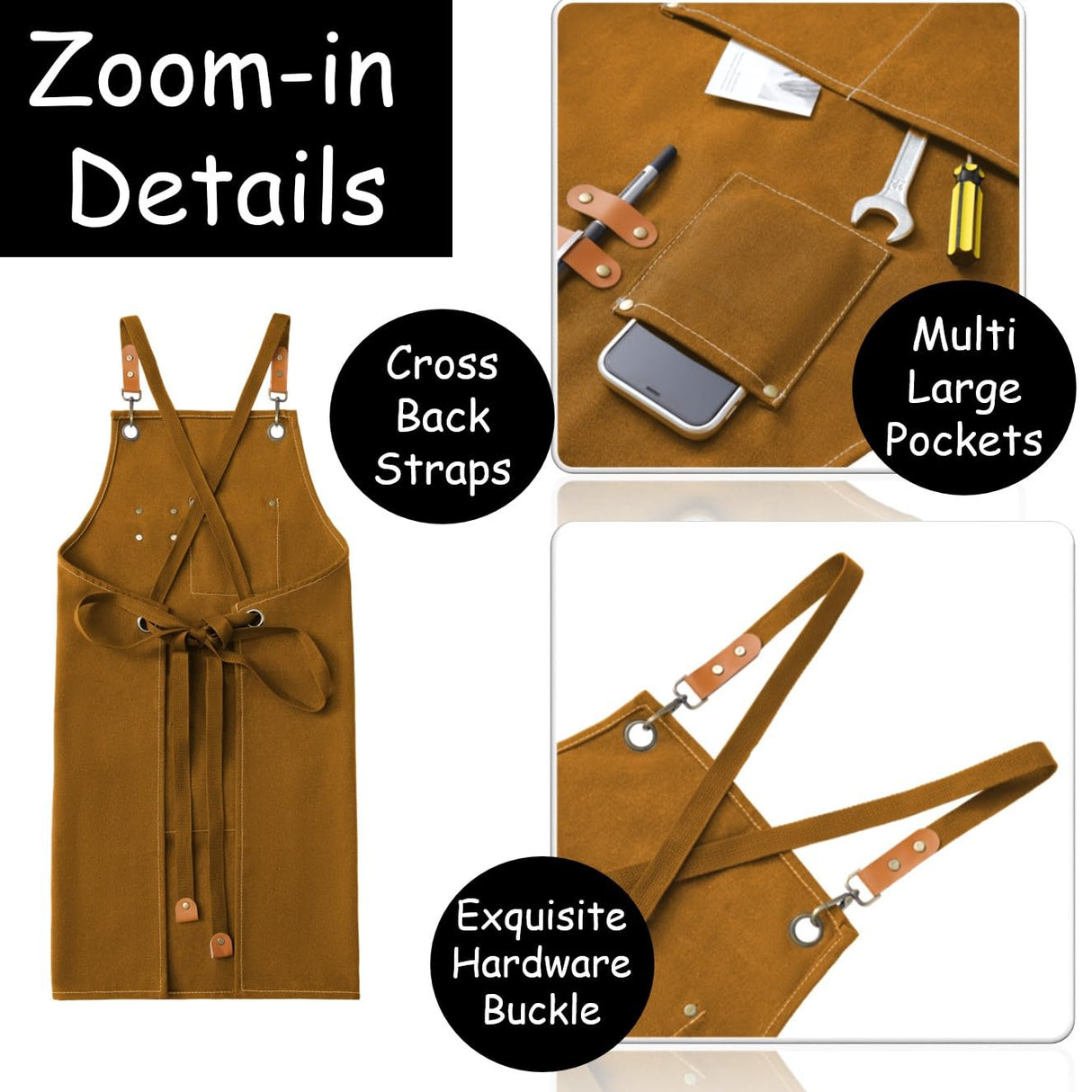 King Mills Plus Size Aprons For Men Women With Large Pockets, Cotton Canvas Cross Back Adjustable Apron, Also For Gardening, Wood Working And Metal Working, And Can Be Carpenter or Pottery Apron. KHI King Mills