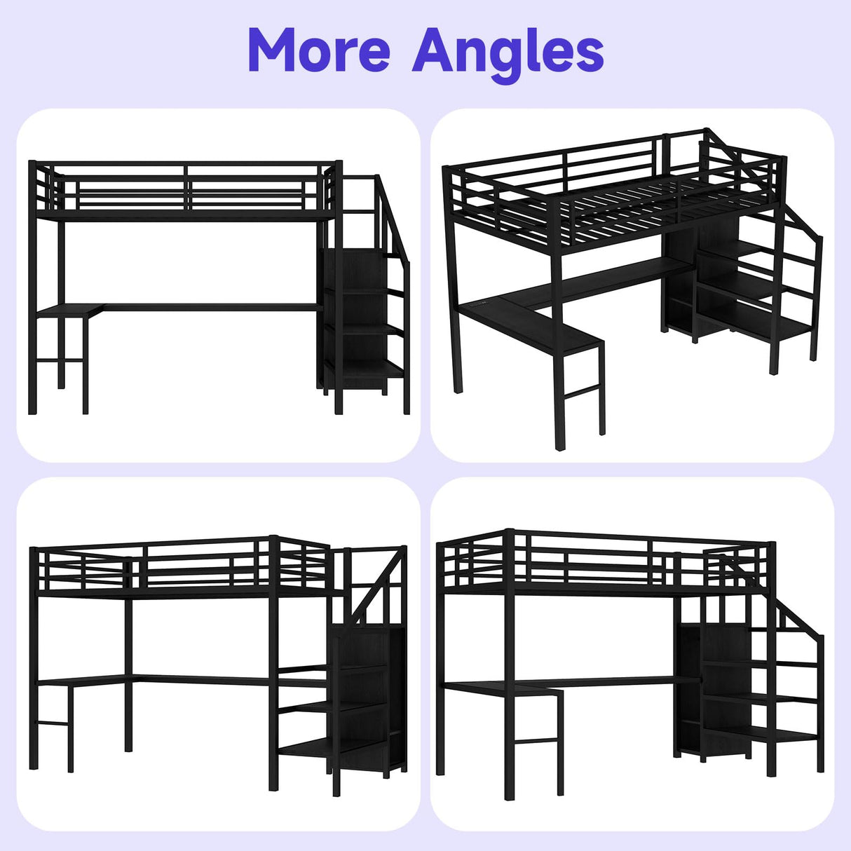 Full Size Metal Loft Bed Heavy-Duty Loft Bed Frame, LED Loft Bed Frame with L Shaped Desk, Wardrobe, Storage Stairs, Charging Station & Safety Guard for Kids Girls Boys, Space-Saving/Noise Reduced NicBex