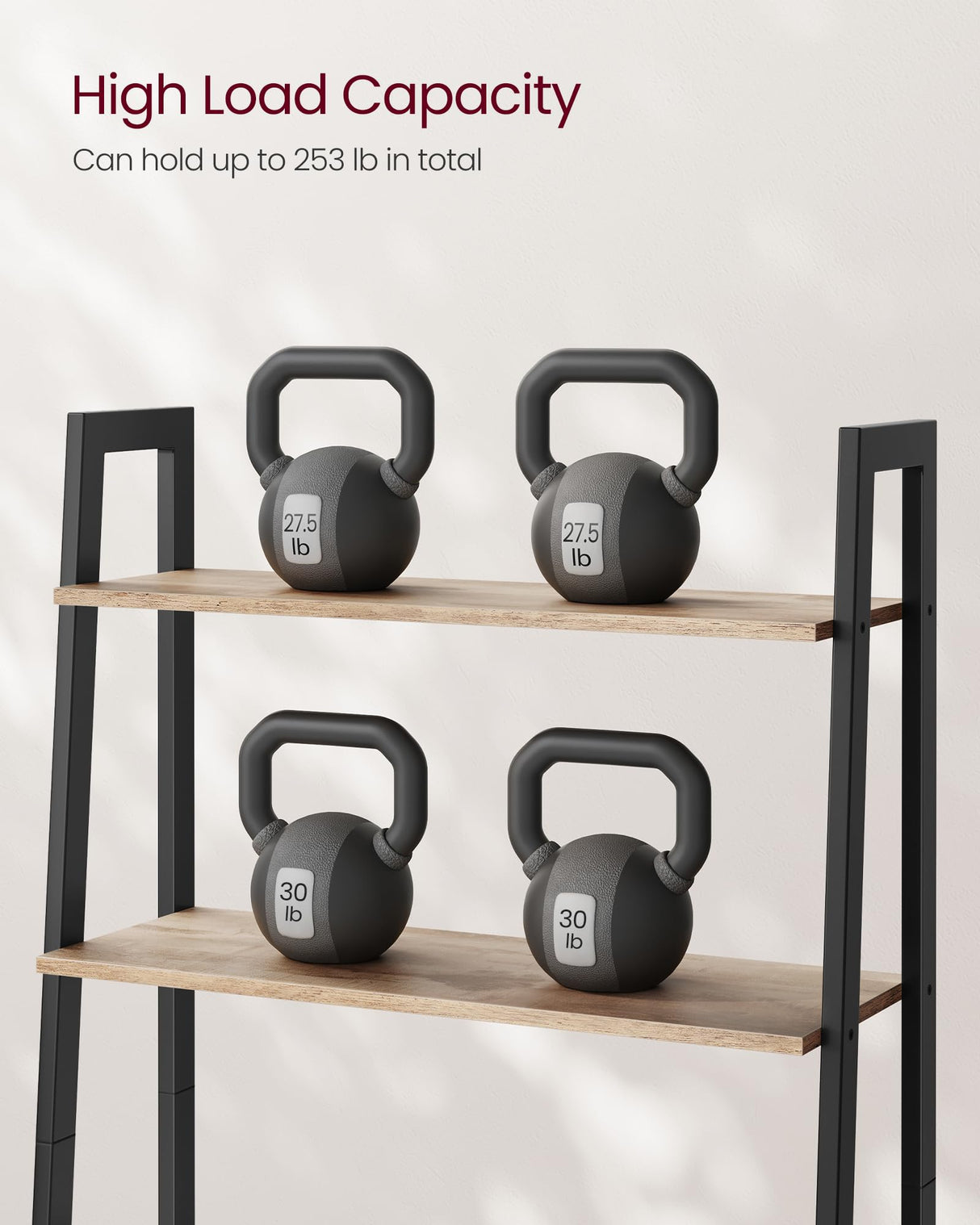 VASAGLE Ladder Shelf, 4-Tier Bookshelf, Storage Rack, Bookcase with Steel Frame, for Living Room, Home Office, Kitchen, Bedroom, Industrial Style, Camel Brown and Black ULLS144B50 VASAGLE