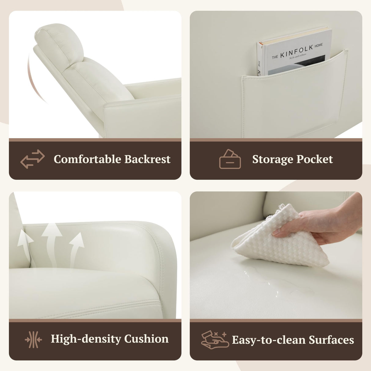 Neioml Swivel Rocking Recliner Chair for Small Space, Manual Swivel Glider Recliner for Nursery,RV,Rocking Recliner with Footrest and Side Pocket,Breathable Leather,Beige Neioml