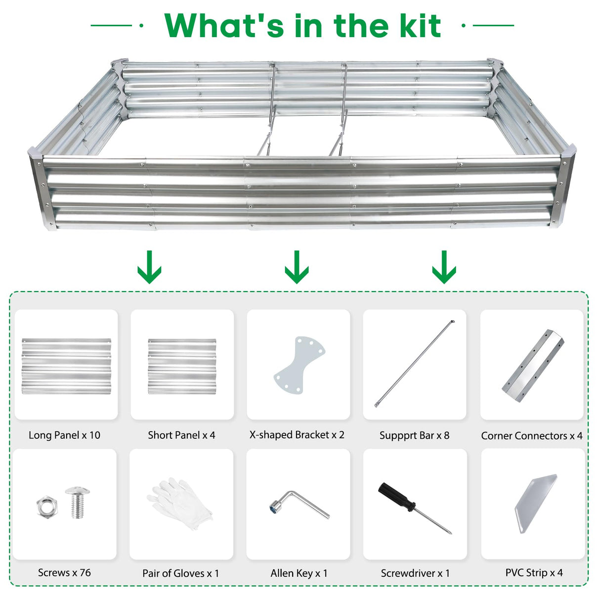 JERIA 6×3×1ft Raised Garden Bed with Support Rods,Galvanized Raised Garden Bed Kit Outdoor Metal Gardening Planter Box for Vegetable, Fruits, Flower JERIA
