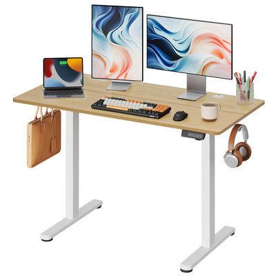 DEVAISE 48 X 24 Inches Electric Standing Desk,Height Adjustable Stand up Desk for Home Office, Ergonomic Sit to Stand Desk with Phone Holder,Maple