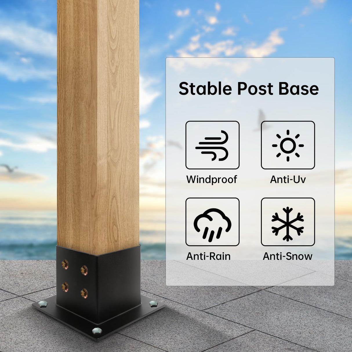 Grehitk 4×4 Post Base 4 Pcs,Deck Post Brackets,Inner Size 3.5"x3.5" Thick Steel Fence Post Anchor Base,Black Powder Coated Heavy Fence Post,for Supports Porch Railing Post Holders Pergola Brackets Grehitk