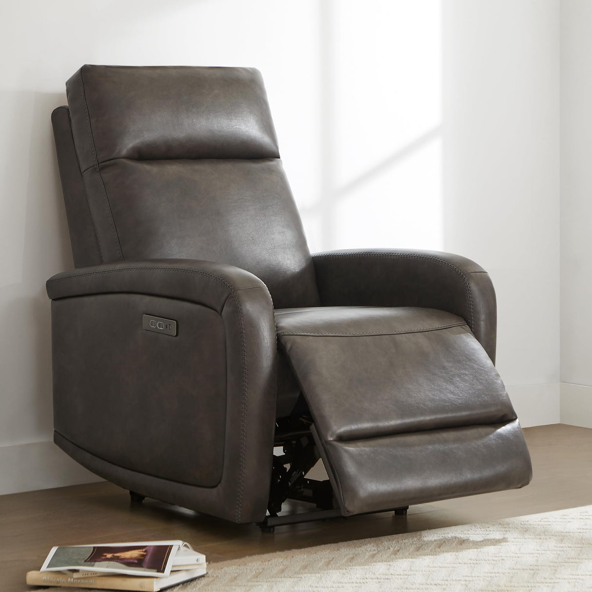 Watson & Whitely Recliner Chair, Zero Wall Reclining Sofa Chair W Power Headrest Type-C Charger, Small Faux Leather RV Recliners Home Theater Seating for Living Room, Chocolate Watson & Whitely