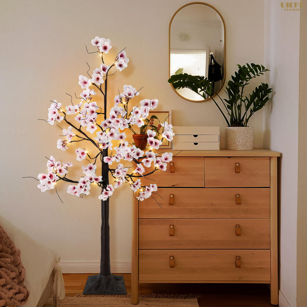 Uieke Cherry Blossom Tree, 6FT 96 Fairy Lights Artificial Lighted Tree for Home Inside Outdoor Spring Wedding Party Festival Decor, Warm White Uieke