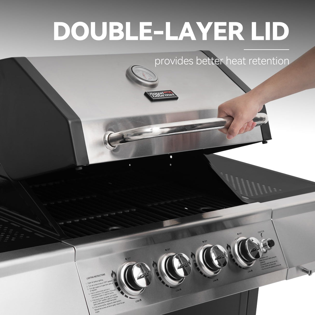 Royal Gourmet 4-Burner Propane Gas Grill with Warming Rack, Outdoor BBQ Grill with 34,000 BTUs Output for Patio Garden Barbecue Grilling, Black & Silver Royal Gourmet