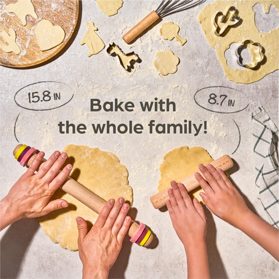 Rolling Pin For Baking with Thickness Rings - 2 Adjustable Rolling Pin with Scale - Sustainable FSC® Wood - for Pie Crust, Cookie, Pastry - Baking Essential Praknu