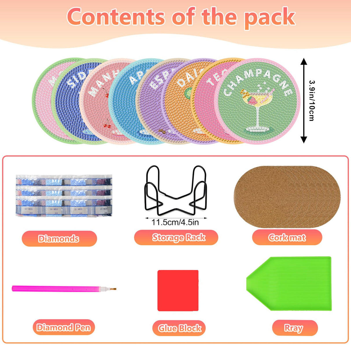 8 Pcs Cocktail Diamond Art Coasters Kit for Adults, Cocktail Diamond Painting Coasters with Holder, 5D Gem Art DIY Crafts Diamond Dots for Gift Life hkejoi