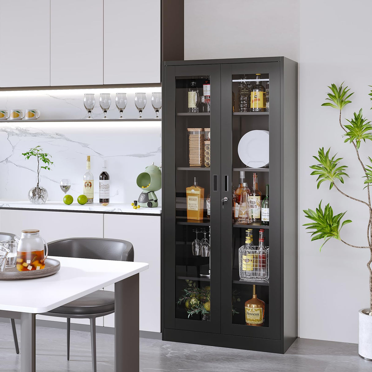 Anxxsu Display Cabinet with Glass Doors, Display Case Cabinet for Collectibles, Curio Display Cabinet with 4 Adjustable Shelves, 71" Glass Display Cabinet for Home Living Room (Black) Anxxsu