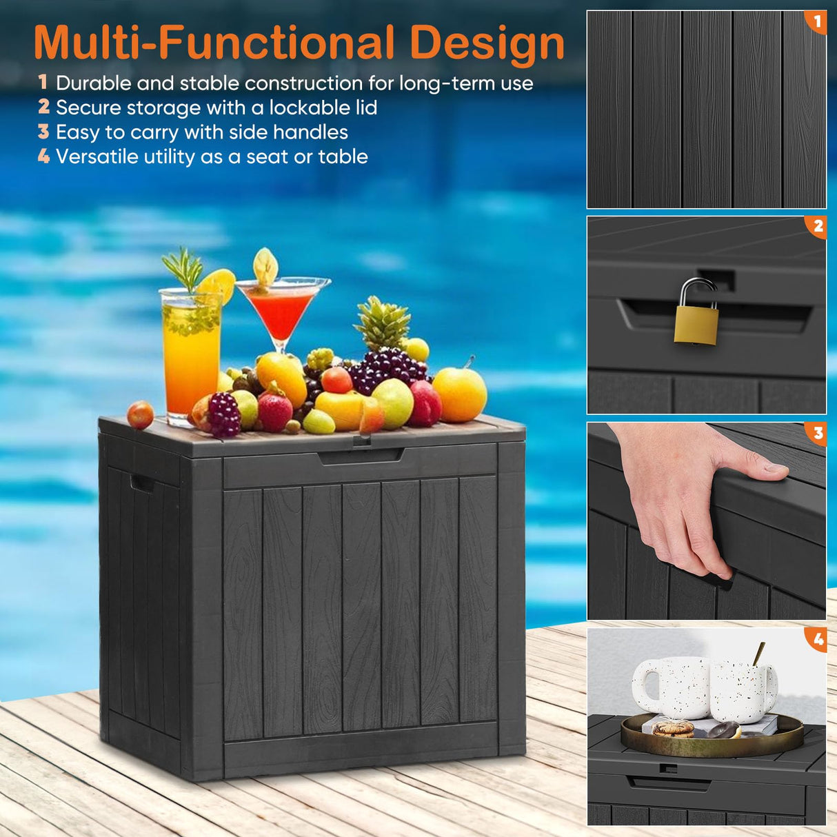 Sweetcrispy Deck Box with 31 Gallon Capacity, Weatherproof Resin Lockable Outdoor Storage for Secure Package Deliveries and Indoor Storage in Garden or Patio, Backyard Sweetcrispy