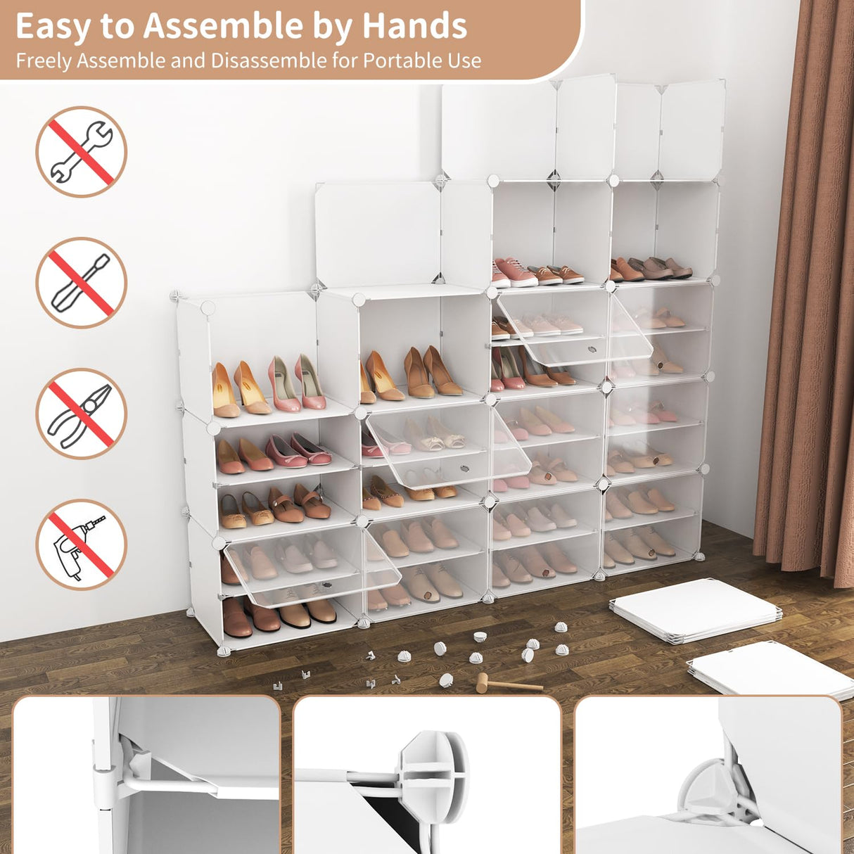 ROJASOP Shoe Storage Cabinet, 12-Tier Shoe Organizer 96 Pairs Extra Large Plastic Shoe Rack with Covers Portable Shoe Rack Organizer with Doors Big Shoe Rack for Closet Entryway Bedroom ROJASOP