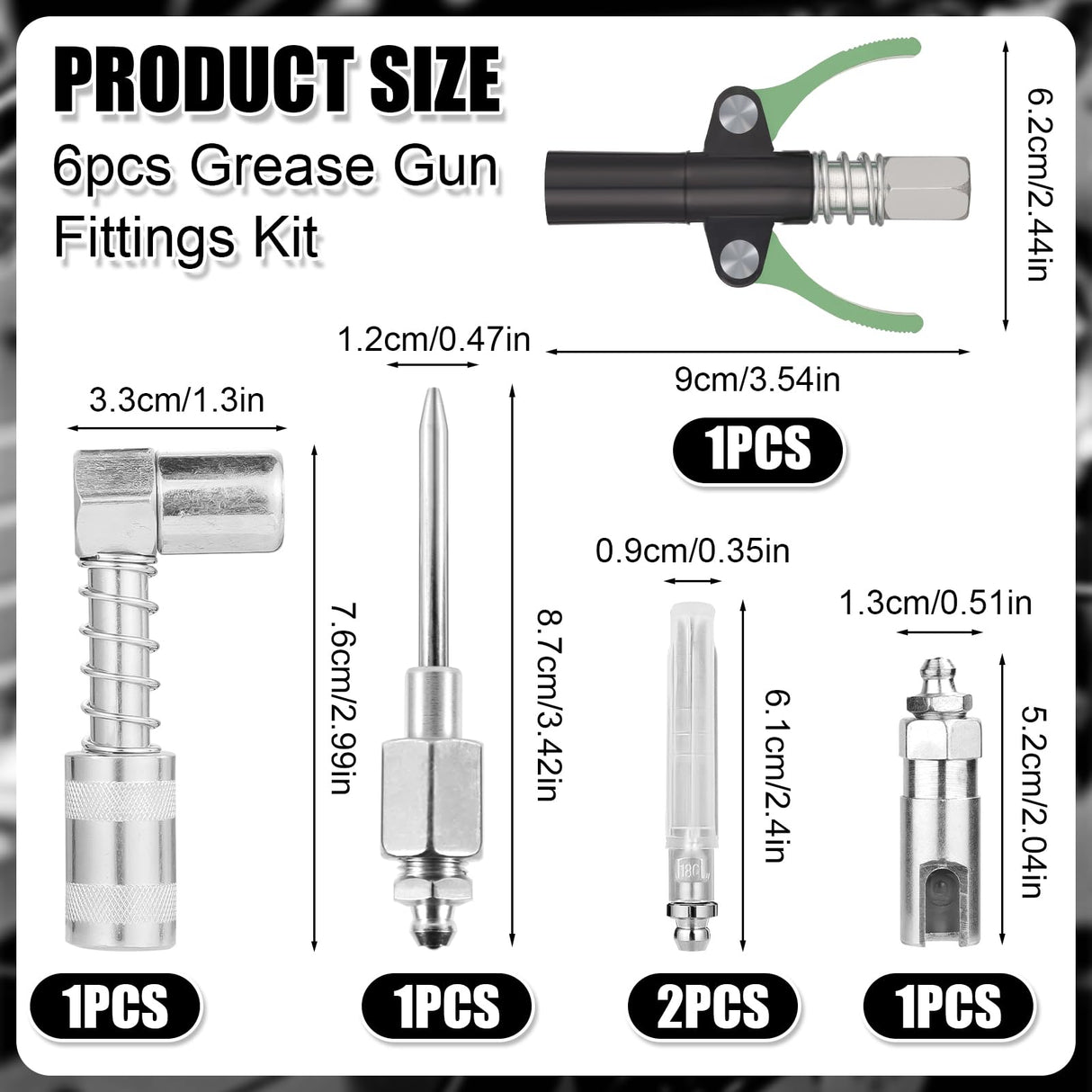 lasuroa 6pcs Grease Gun Fitting Kit, 90 Degree Grease Coupler Grease Needle Nozzle Tip Dispenser Grease Injector Needle Grease Gun Adapter Accessories Fit 1/8" NPT Grease Guns, Easy to Connect lasuroa