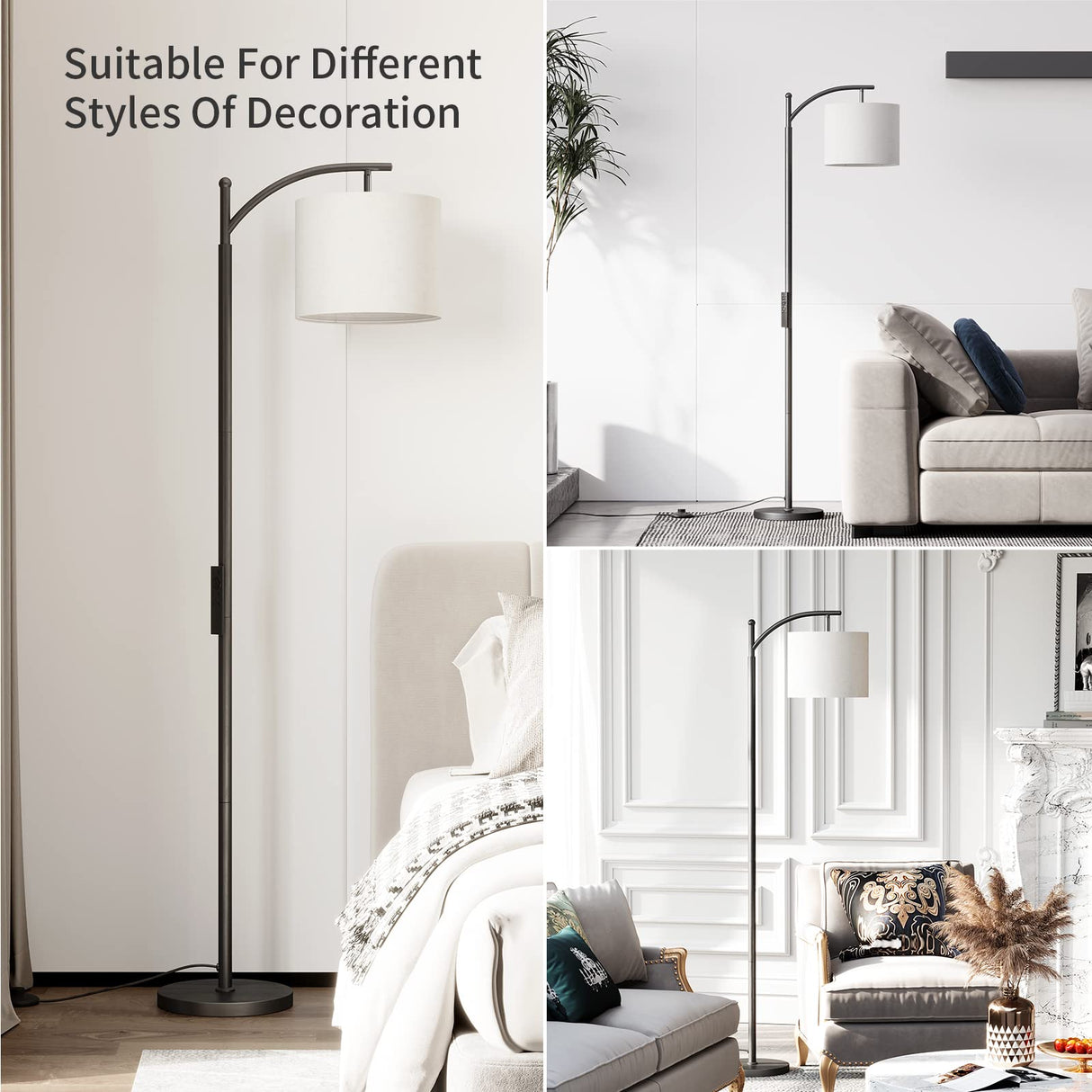 SUNMORY Arc Floor Lamp, Modern Floor Lamp with Romote Control and Stepless Dimmable Bulb, Metal Standing Lamps with Hanging Lampshade for Living Room, Bedroom, Office (Black) SUNMORY