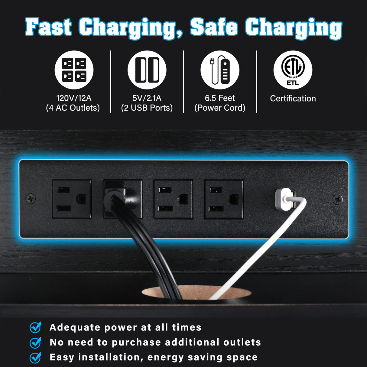 TC-HOMENY 55-75 Gallon Aquarium Stand with Charging Station and Cable Holes, Metal Fish Tank Stand with Storage Cabinet,51" L x 19.5" W Tabletop,1200LBS Capacity, Fit Living Room, Coffee Shop TC-HOMENY