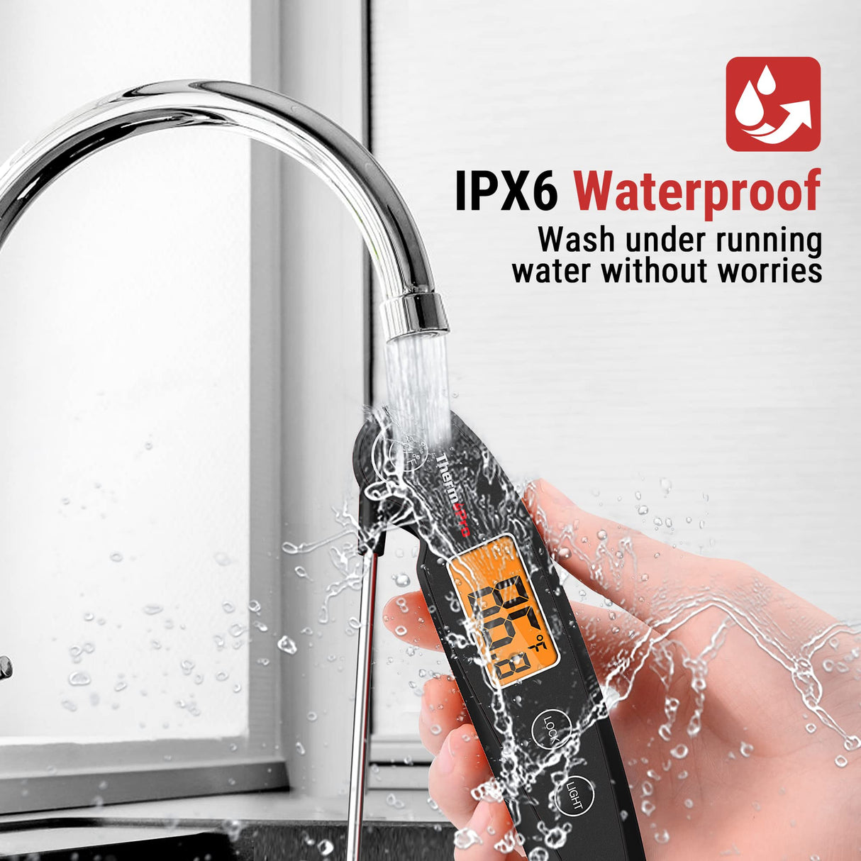 ThermoPro TP605 Instant Read Meat Thermometer Digital for Cooking, Waterproof Food Thermometer with Backlight & Calibration, Digital Probe Cooking Thermometer for Kitchen, Outdoor Grilling and BBQ ThermoPro