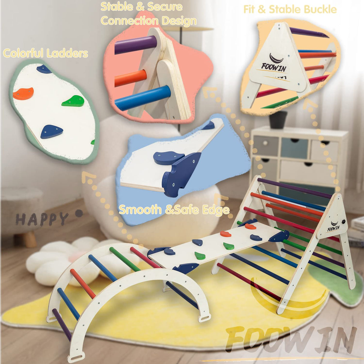 FOOWIN Pikler Triangle Set Climber 8 in 1,Toddler Climbing Toys with Ramp & Arch & Mat Montessori Climbing Set,Wooden Climbing Toys with Ramp for Kids FOOWIN